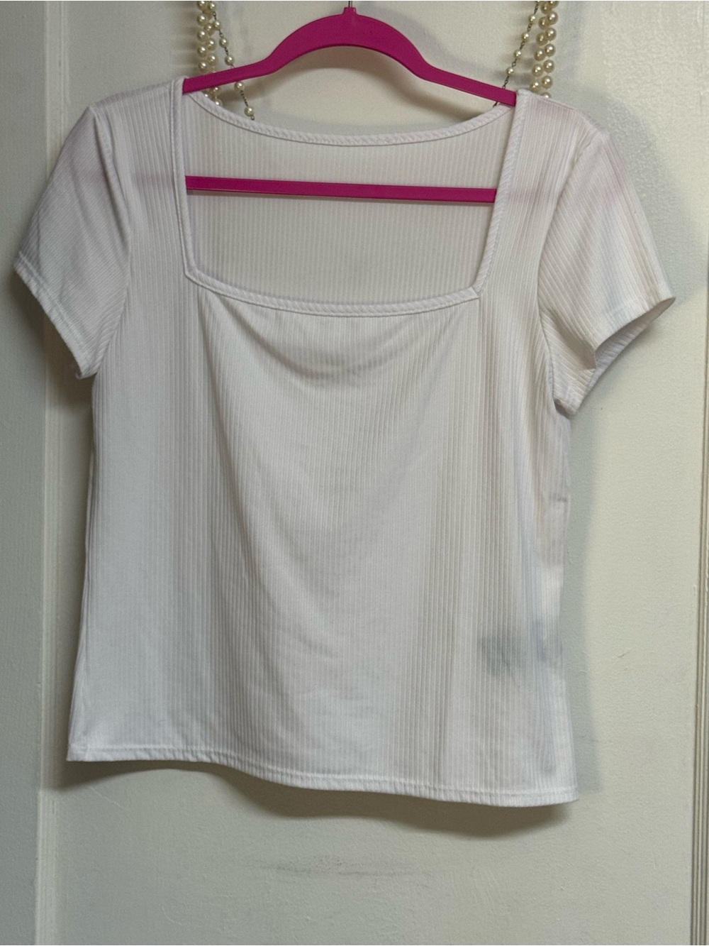 White Square Neck Ribbed Short Sleeve Top
